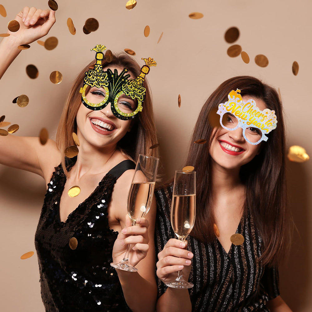 HOWAF stylish NYE table setup with hats and glasses for glam decor.