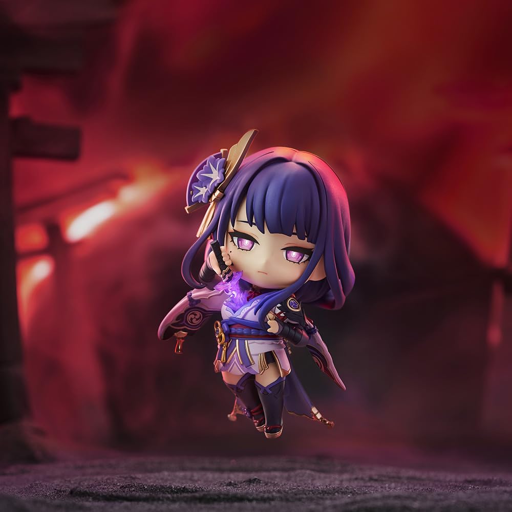 HOYOVERSE Raiden Shogun chibi figure close-up on artwork and sculpting details.
