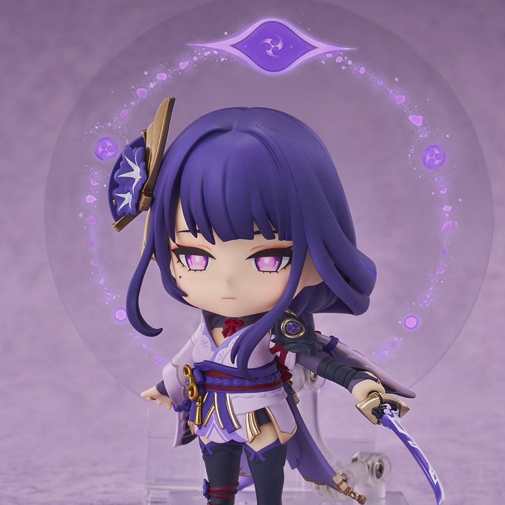 HOYOVERSE Raiden Shogun chibi figure base for secure shelf display.