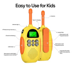 HPROMOT kids walkie talkie with PTT for little hands supports easy push-to-talk play