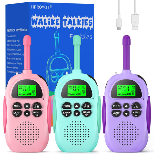 HPROMOT Walkie Talkies 3-pack rechargeable, ideal for family outdoor adventures