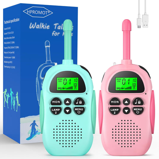 HPROMOT walkie talkies front view, rechargeable and kid friendly for outdoor fun