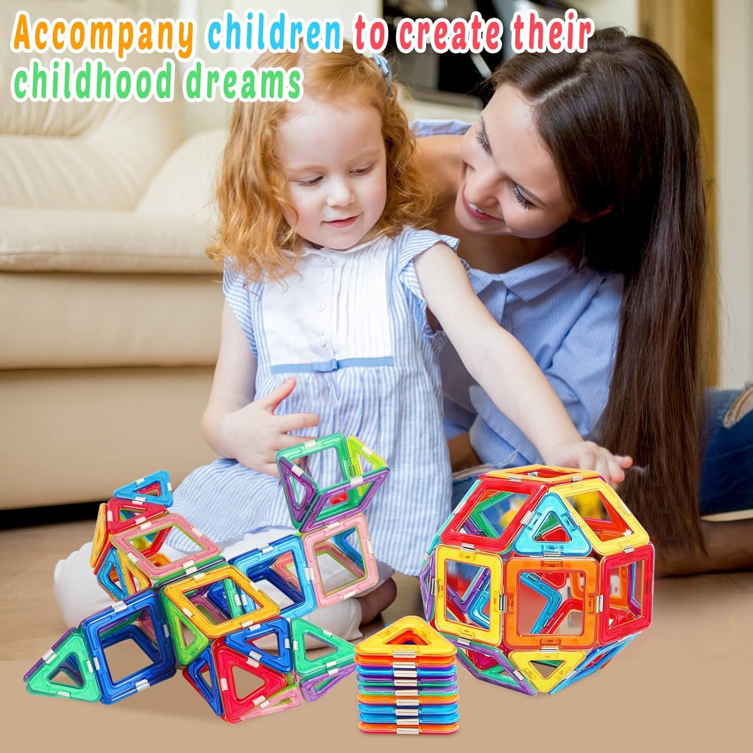 HQXBNBY magnetic tiles geometric colors improve shape recognition and color learning.
