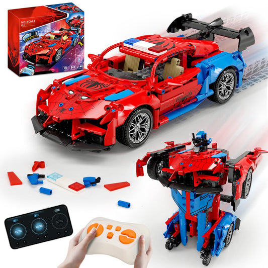 HSANHE 2-in-1 remote racing car in motion, vibrant colors and sleek design.