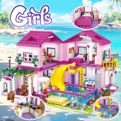 HSANHE Friends-style construction set with pool and garden elements for cooperative play