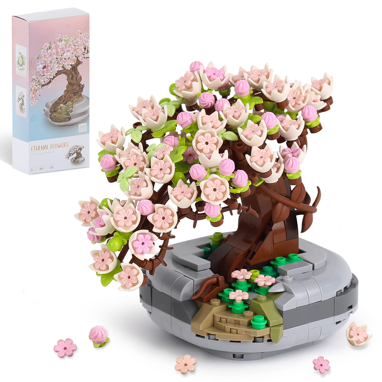 HSANHE Mini Bricks Flowers Bonsai kit — detailed desk display piece.