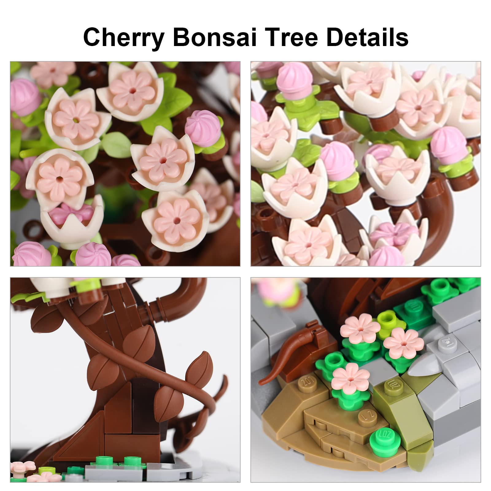 HSANHE Mini Bricks Flowers Bonsai close-up shows delicate petals for decor.