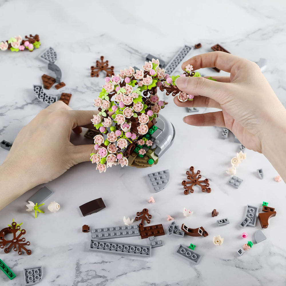 HSANHE Mini Bricks Flowers Bonsai assembled tree as desk accent.