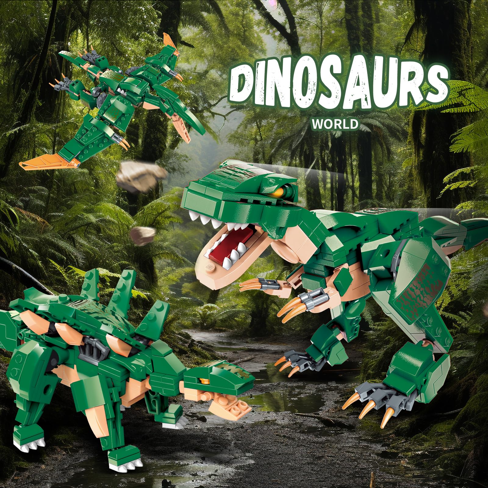 HSANHE packaged 3-in-1 dinosaurs kit for easy setup