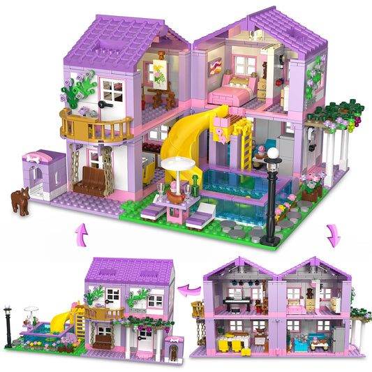 HSANHE Purple Girls Summer Villa Castle Model for imaginative play and fine motor skill development.