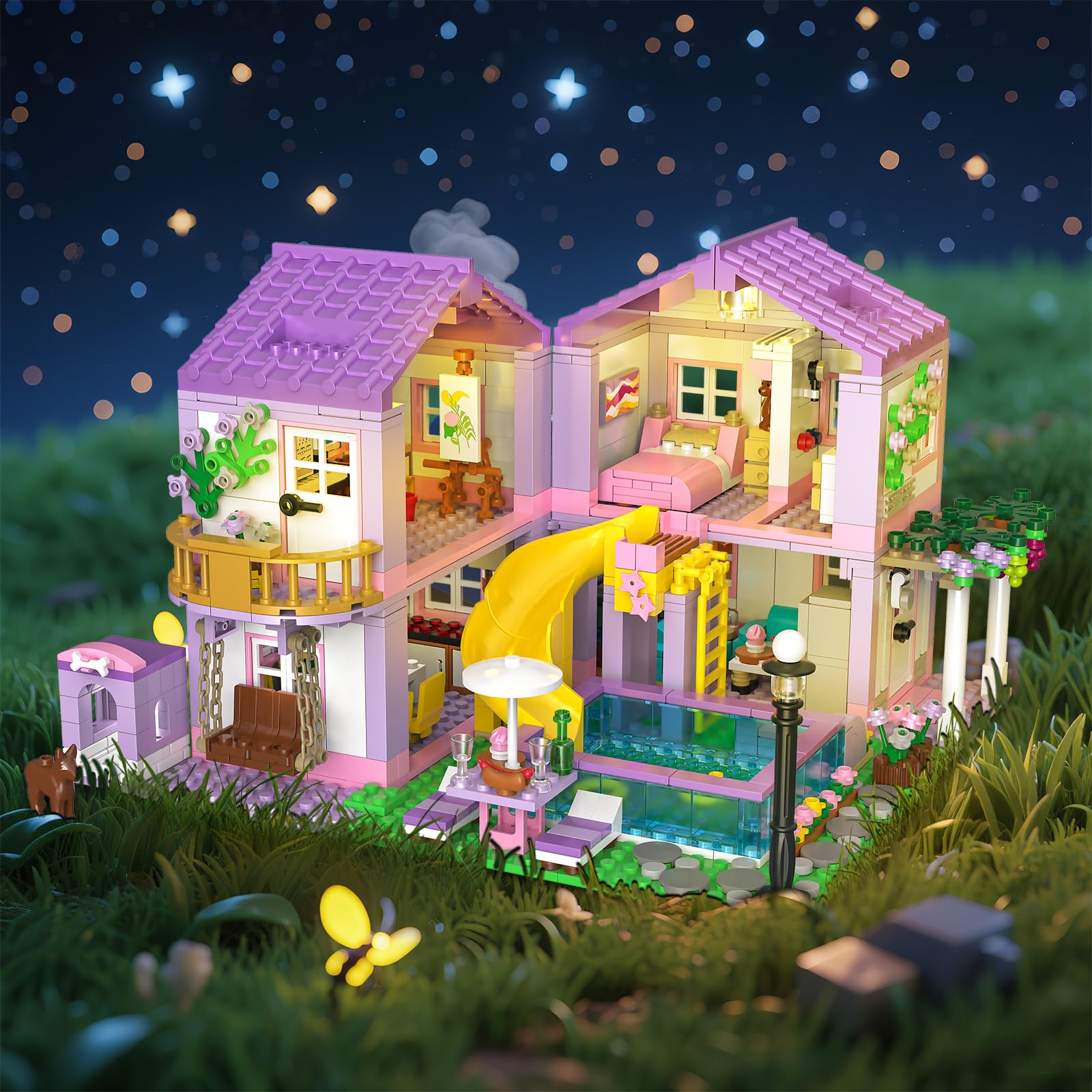 HSANHE Purple Girls Summer Villa Folding Design keeps playrooms tidy and portable for on-the-go building.