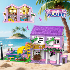 HSANHE Purple Girls Summer Villa Furniture Set highlights bed, table, and chairs for realism.