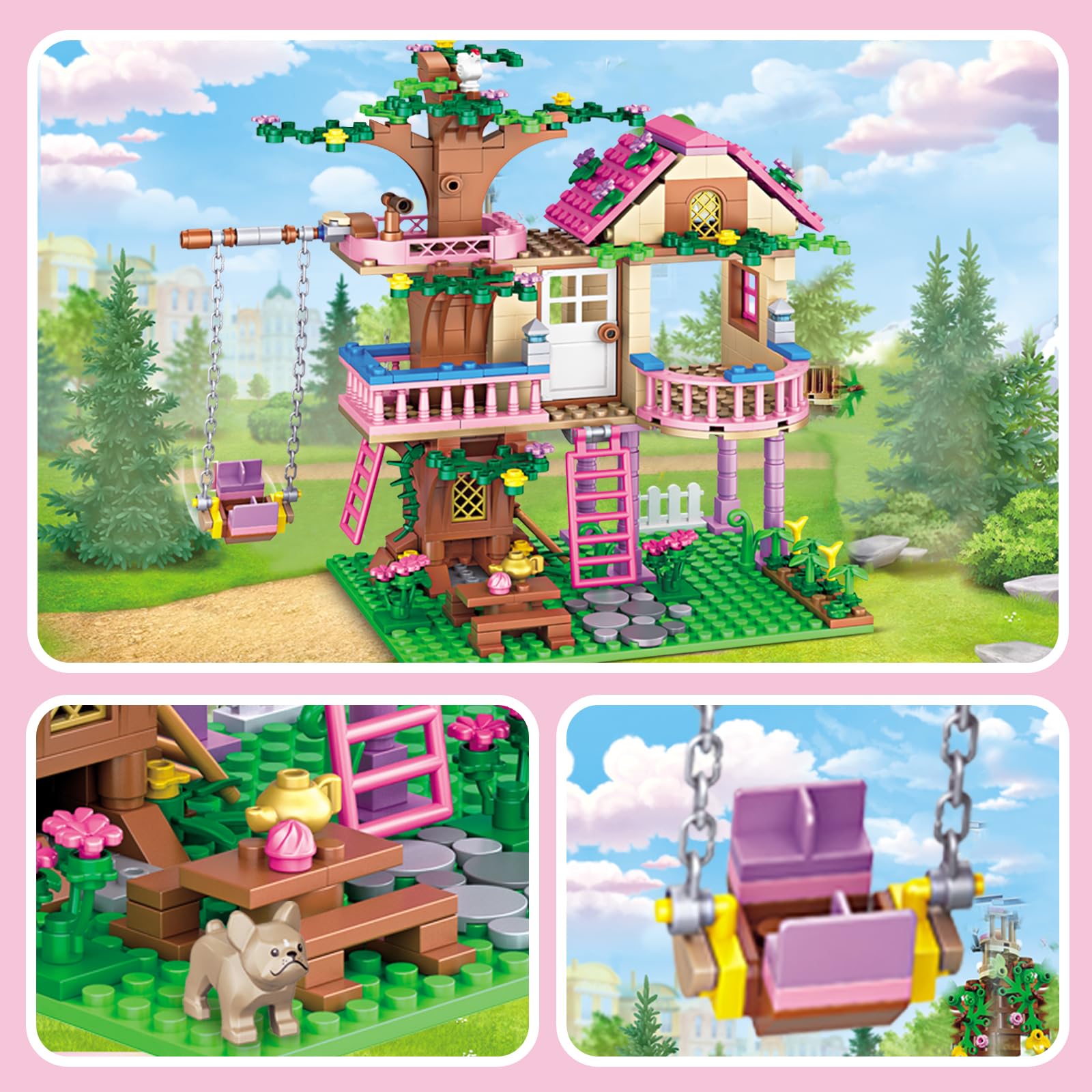 HSANHE tree house kit with colorful steps supports cooperative play.