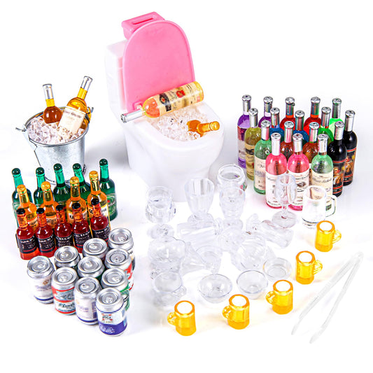 HSJH 71-pcs miniature ice cubes and bottle set for realistic dollhouse bars