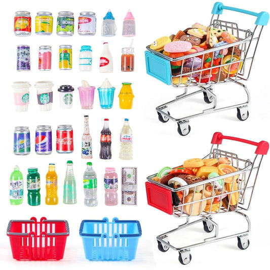 HSJH mini shopping cart red front view for realistic pretend shopping play.