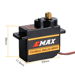HTRC EMAX ES08MA II 12g servo connector close-up with compatible plugs