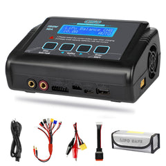 HTRC LiPo Charger front view shows compact design for bench charging