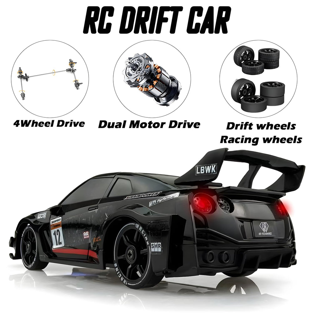 HTURCCOP 1:24 RC Drift Car LED lights illuminate early for exciting night runs.