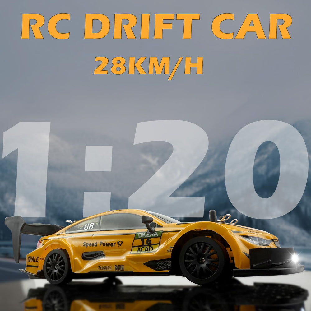 HTURCCOP RC drift car with LED headlights on for low-light racing