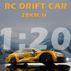 HTURCCOP RC drift car with LED headlights on for low-light racing