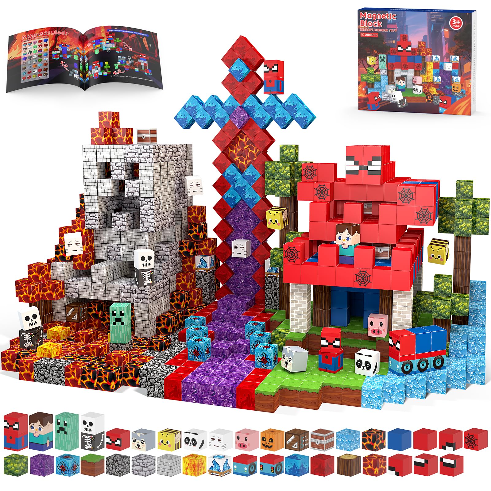HtZestToysiop magnetic blocks create a lava castle scene for imaginative play and STEM exploration.