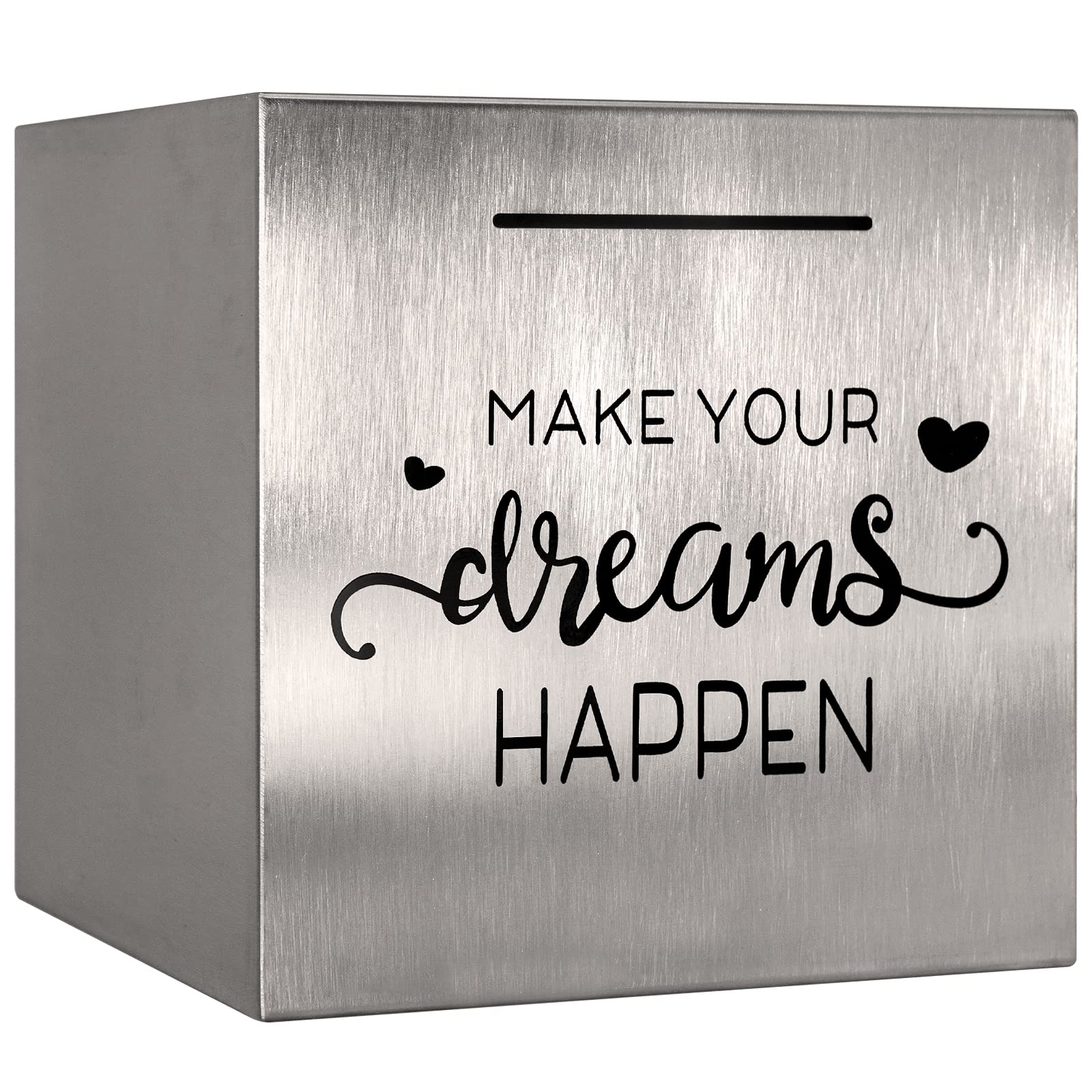 HuaArt stainless steel piggy bank front view highlights durable, secure savings