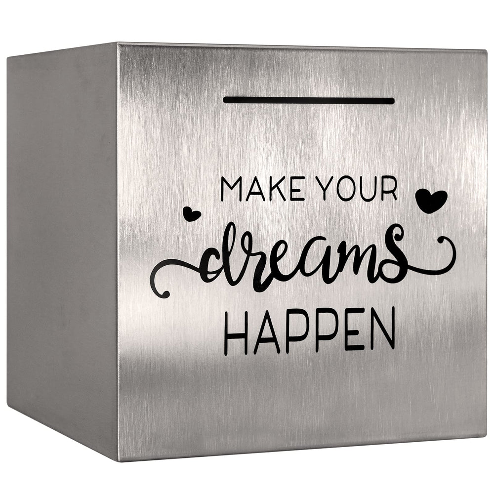 HuaArt stainless steel piggy bank front view highlights durable, secure savings