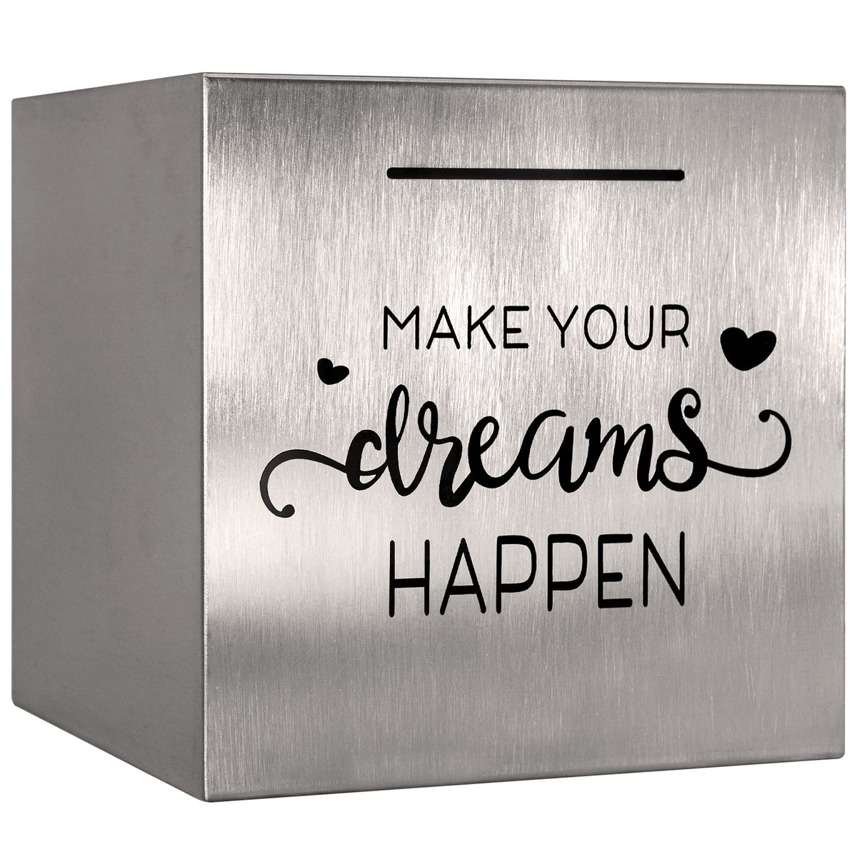 HuaArt stainless steel piggy bank front view highlights durable, secure savings
