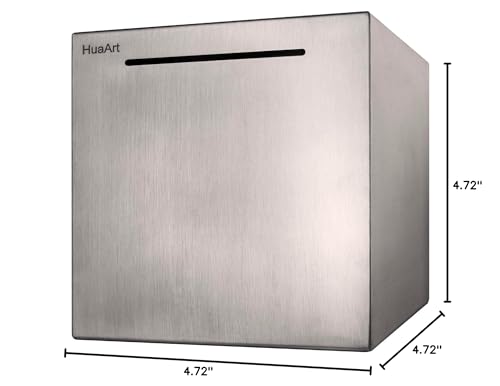 HuaArt piggy bank shown with notes to illustrate capacity.
