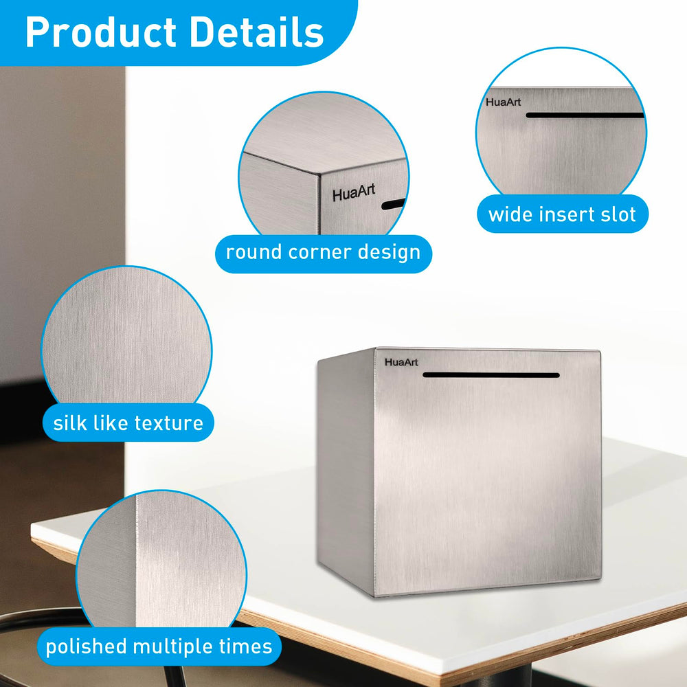 HuaArt piggy bank side view highlights compact footprint for desks.