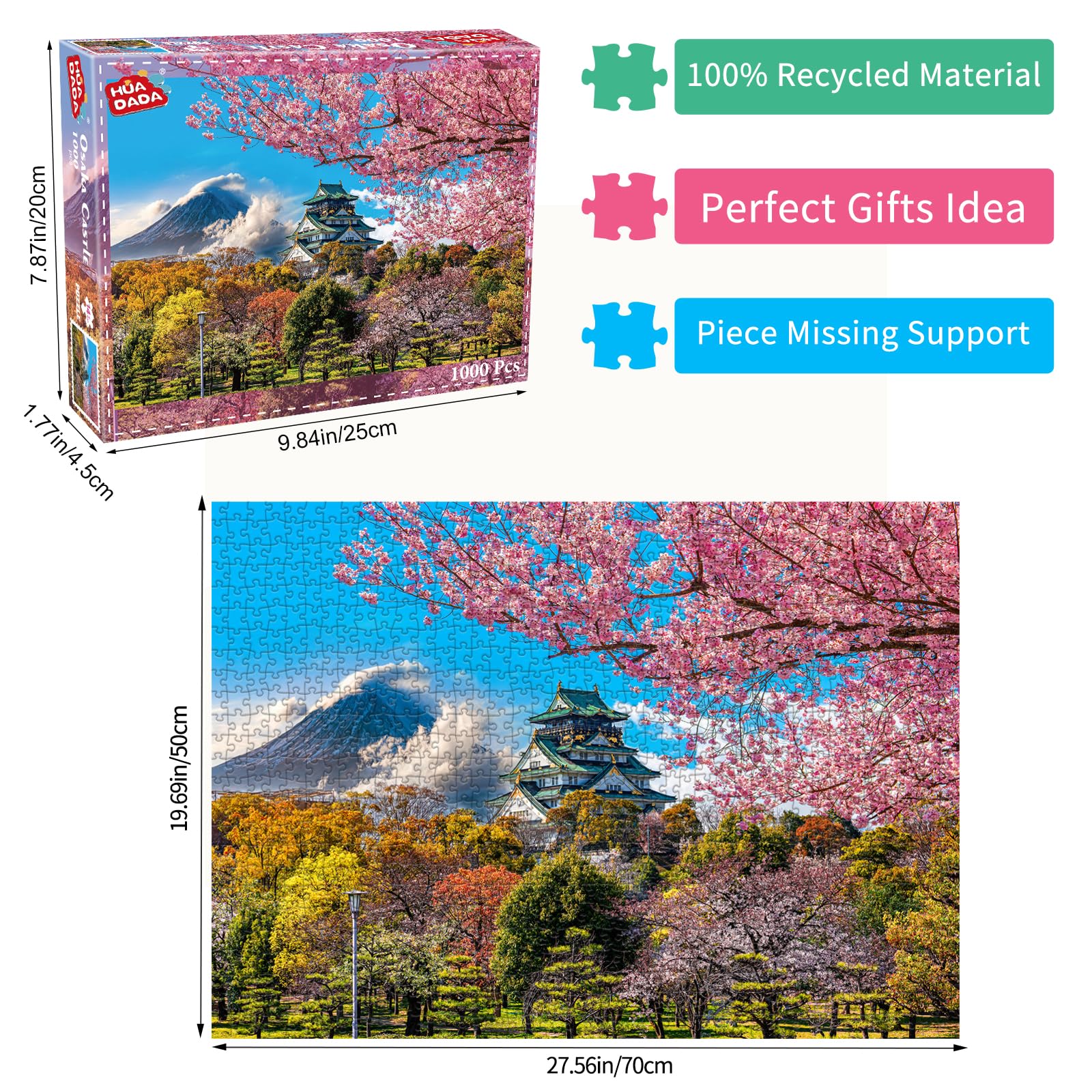 HUADADA 1000-piece puzzle assembly showing intricate art and memory-building fun.