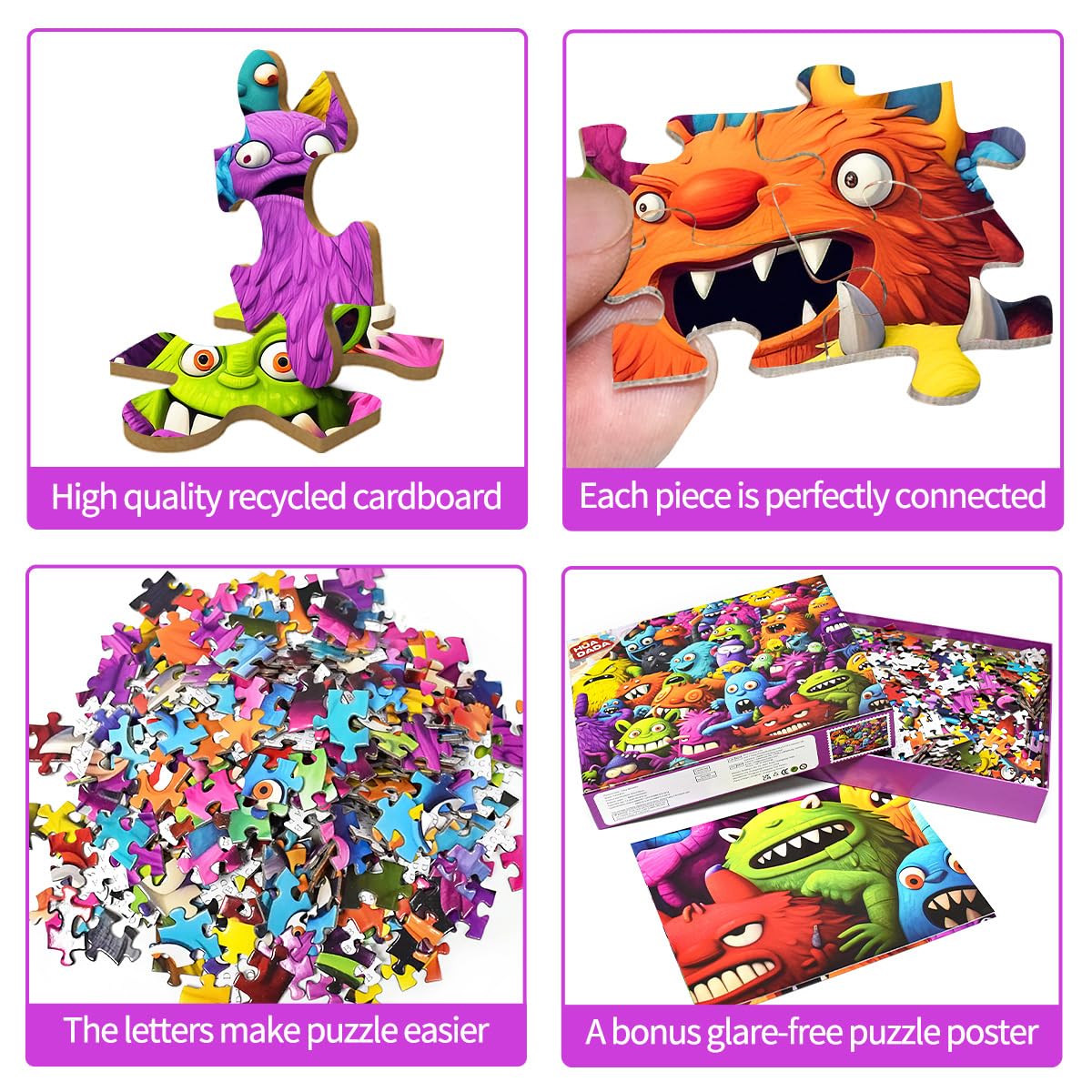 HUADADA 1000-piece puzzle color monsters assembly scene showcases vibrant monsters and problem-solving