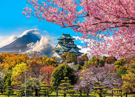 HUADADA cherry blossoms Osaka Castle puzzle cover for relaxation and focus.