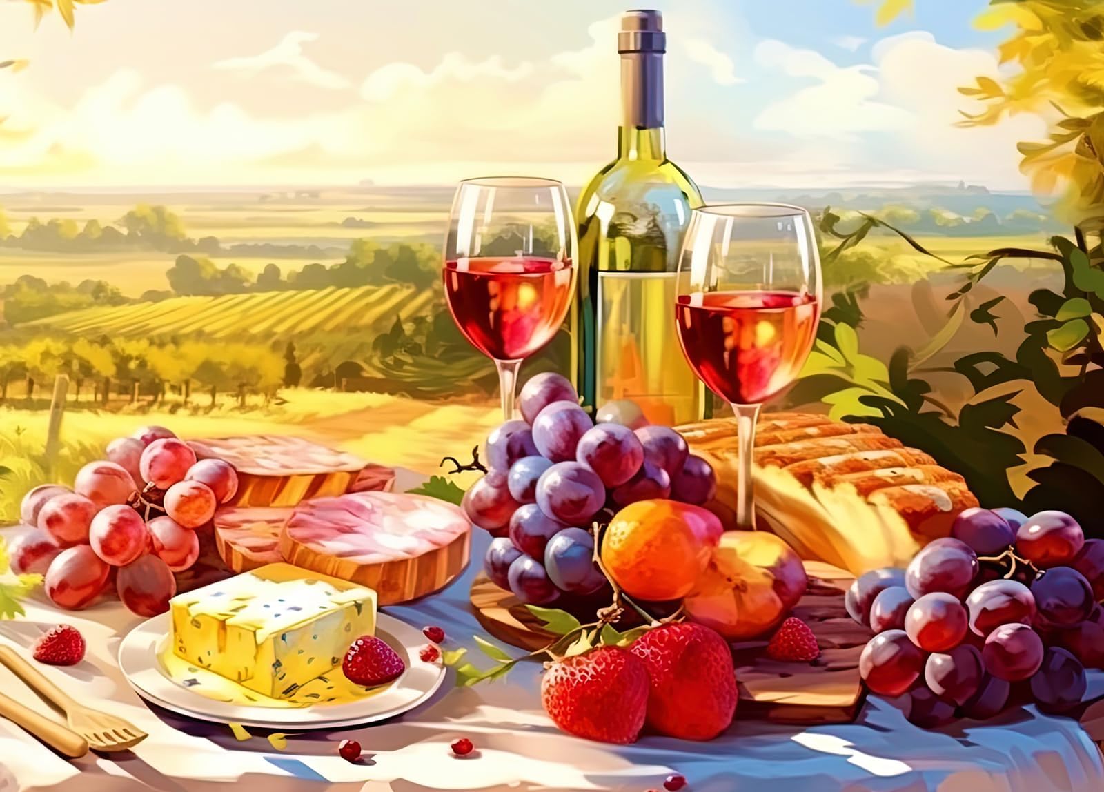HUADADA 1000-piece puzzle of a picnic with poster interlock for smooth assembly