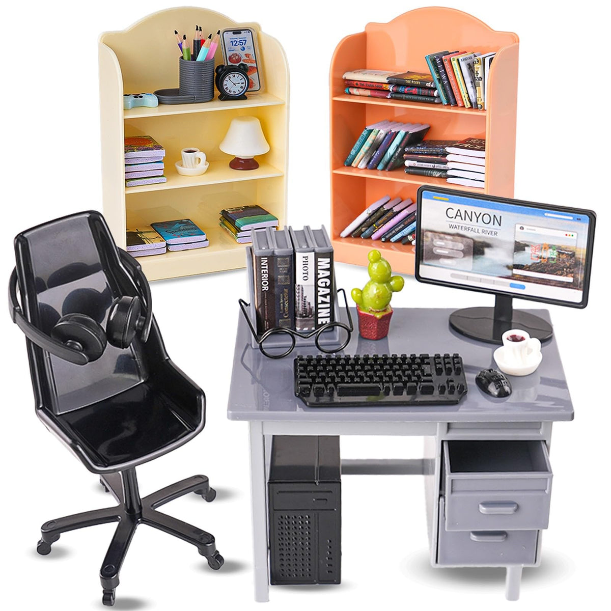 HuaDeLaima 1:12 mini computer desk for realistic dollhouse displays