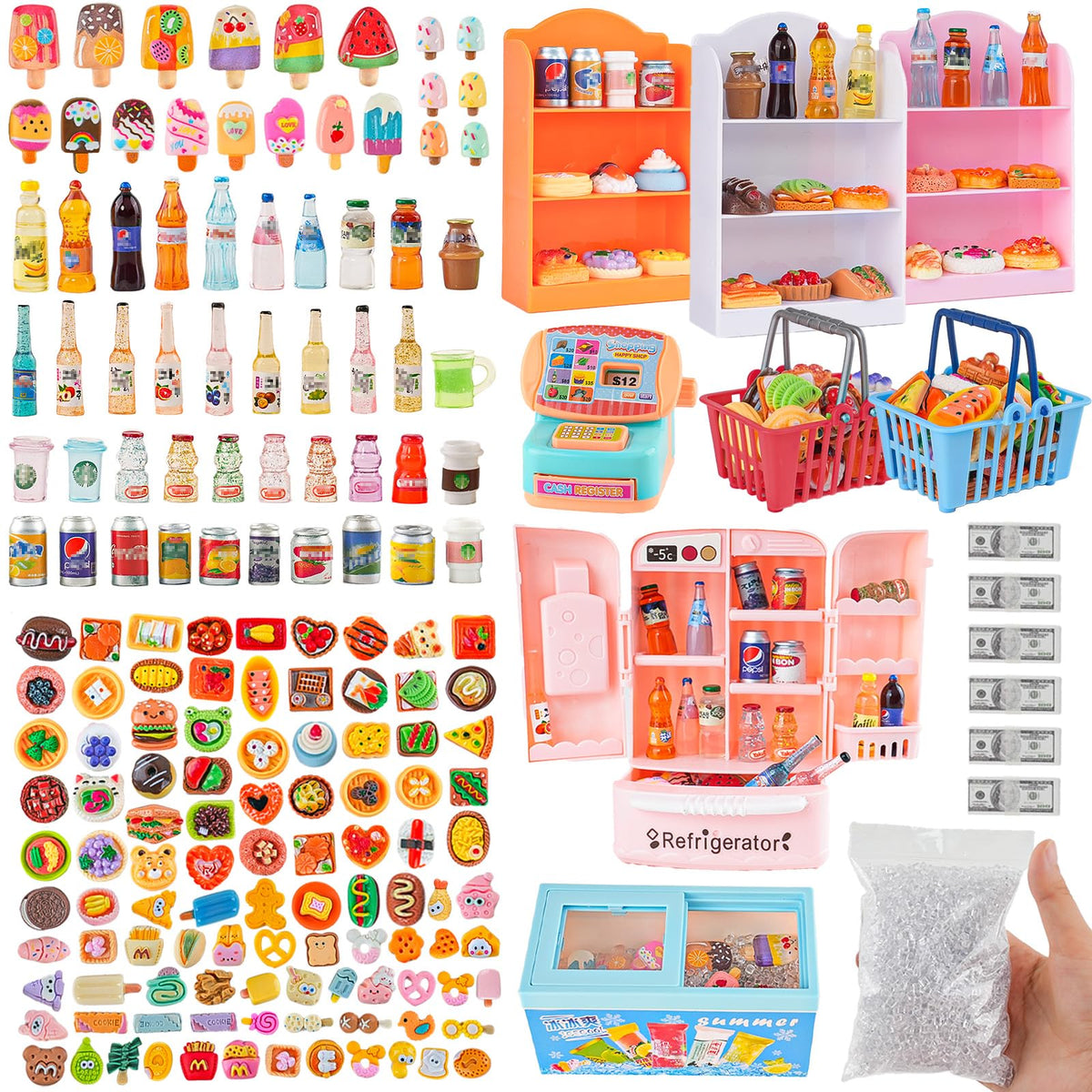 HUADELAIMA miniature play set refrigerator for imaginative meals and organized toy kitchens