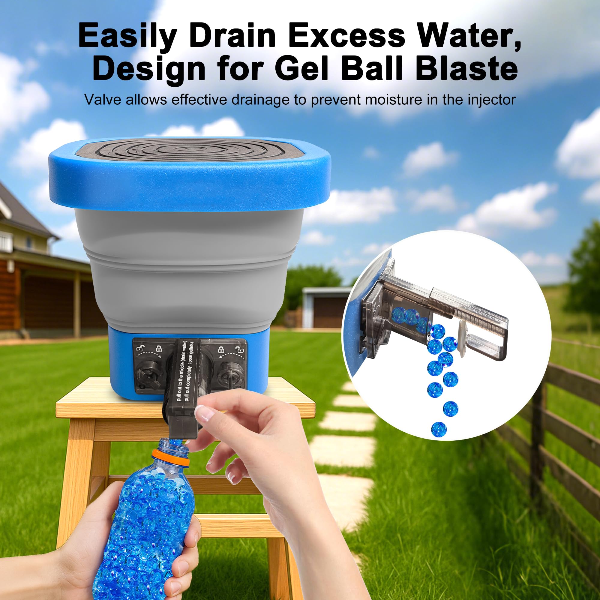 HUAFUNWIN Collapsible Gel Ball Bucket folded design enables easy storage after battles