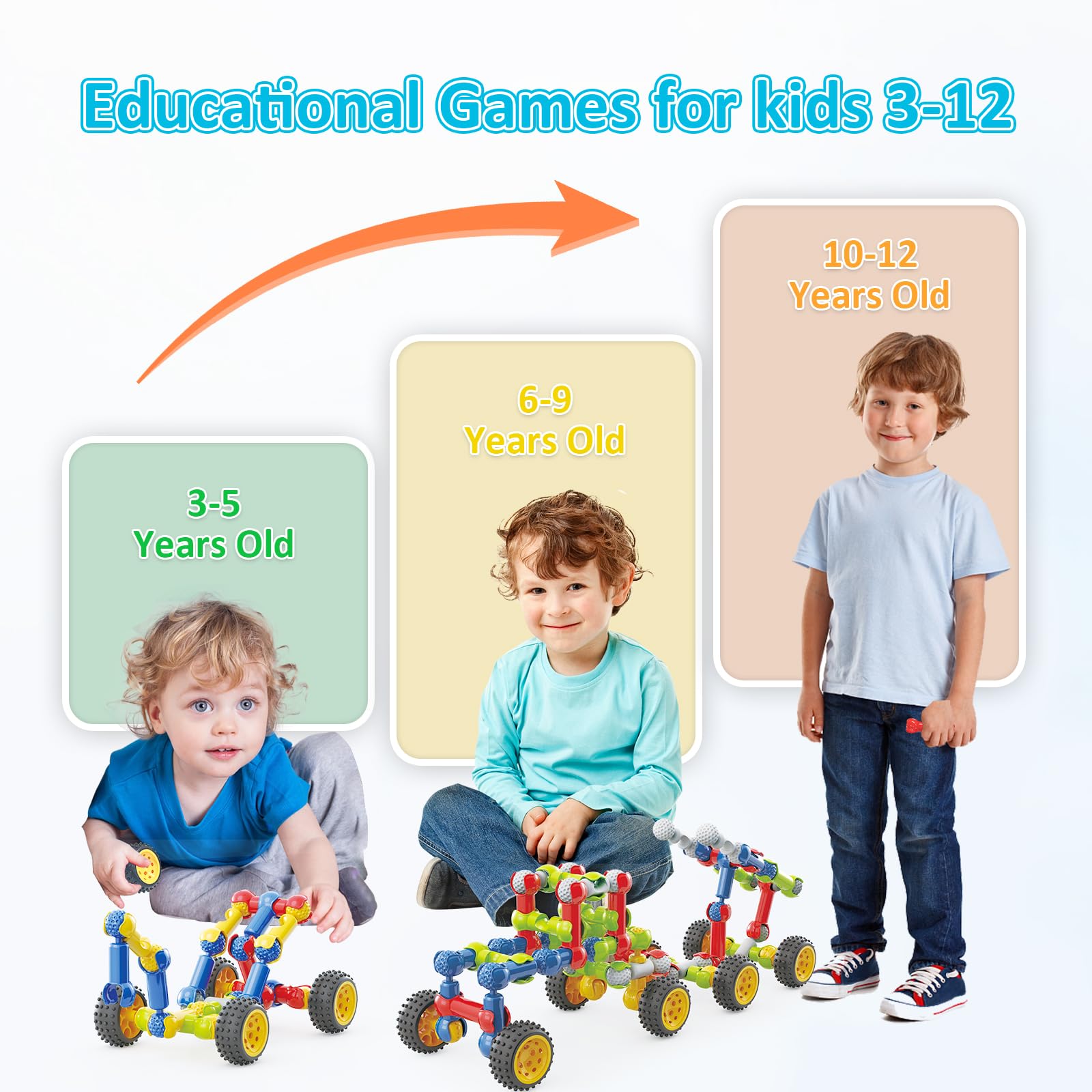 Huaker building blocks with instruction booklet guiding projects.