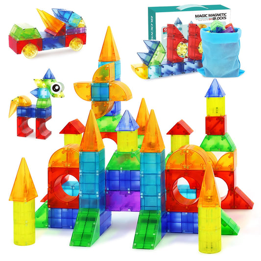 Huaker magnetic blocks 66pcs tower assembly demonstrates sturdy 3D construction for STEM play