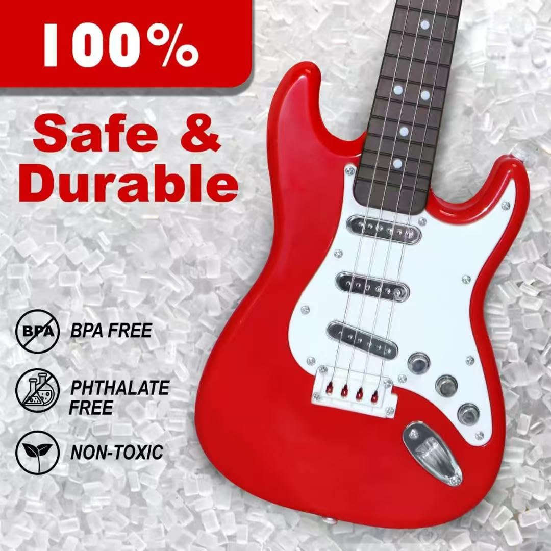 Huang Cheng Toys kid hands playing mini guitar, boosting coordination and confidence.