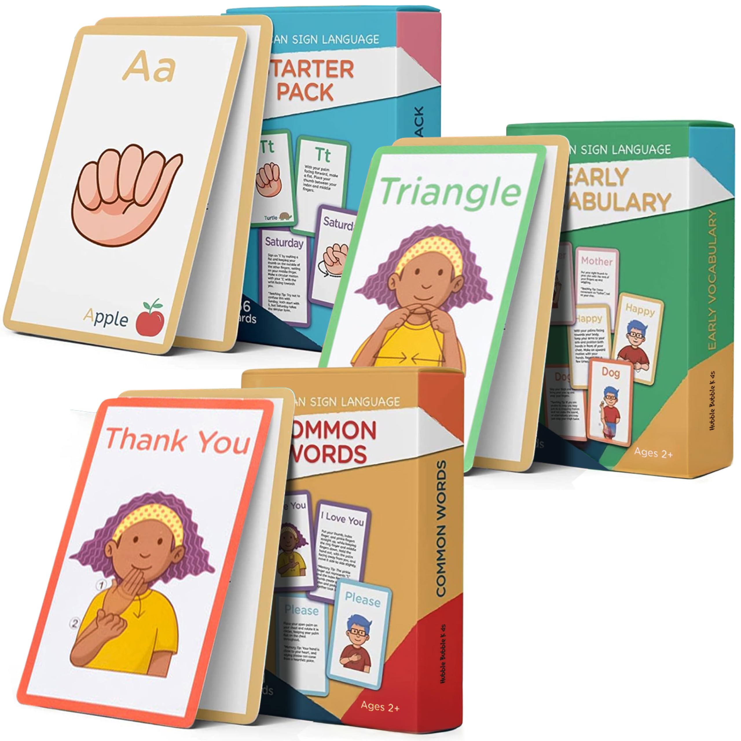 Hubble Bubble Kids ASL cards cover with colorful visuals to spark early communication skills.
