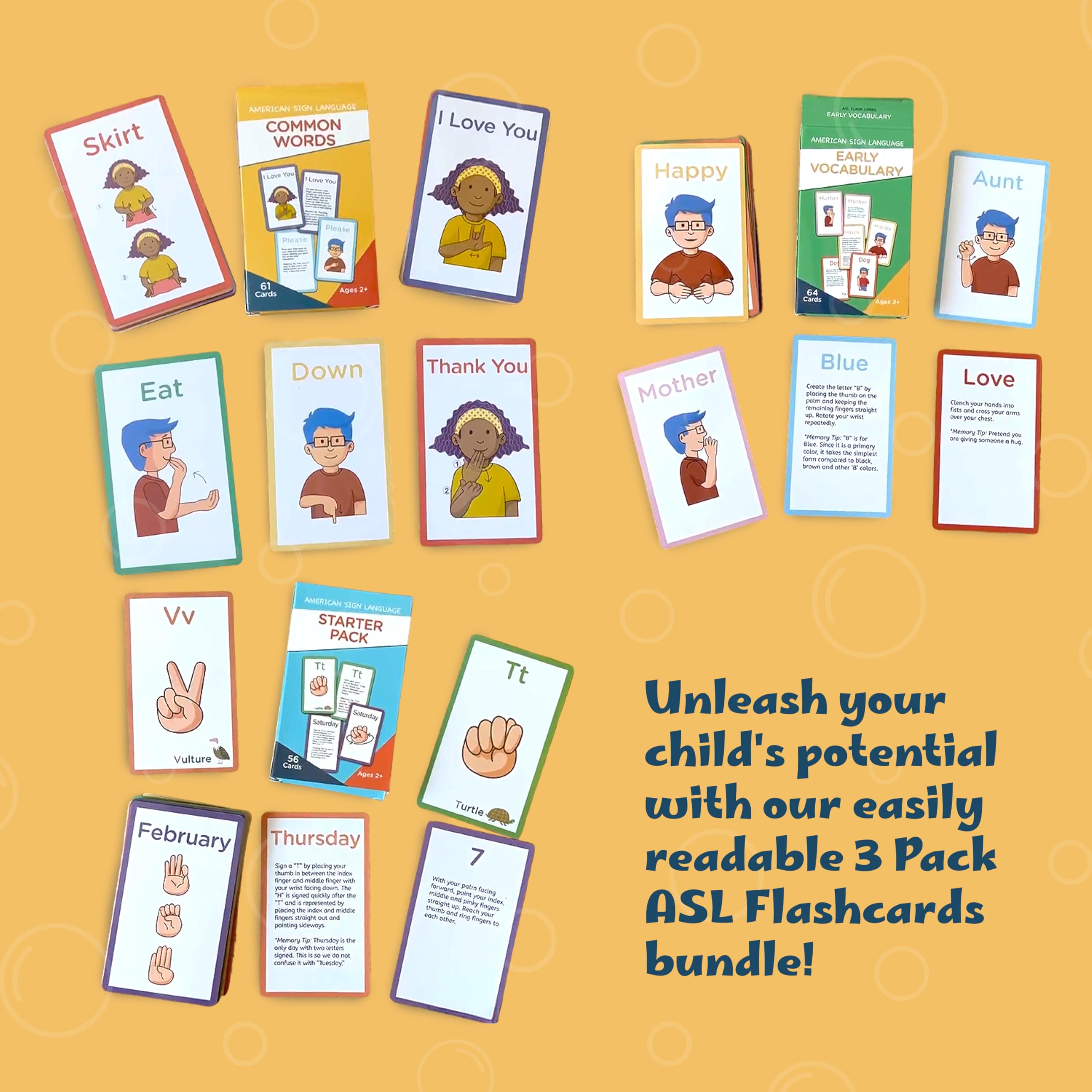 Hubble Bubble Kids ASL cards durable lamination withstands classroom use and travel.