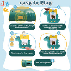 HUBFIVY dinosaur themed flashcards showing 12 learning themes for structured learning.