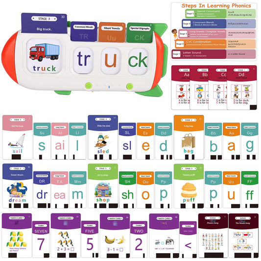 HUBFIVY Phonics Flash Cards Set with color-coded stages for progressive reading practice.