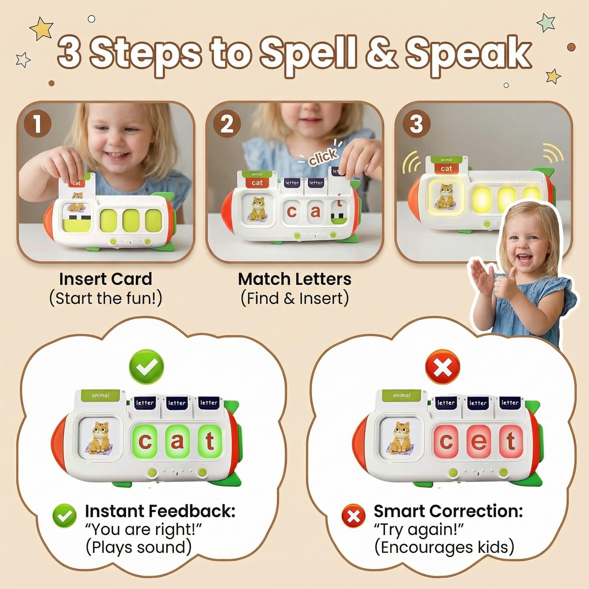 HubFIVY flash cards letters focus supports hands-on spelling practice.
