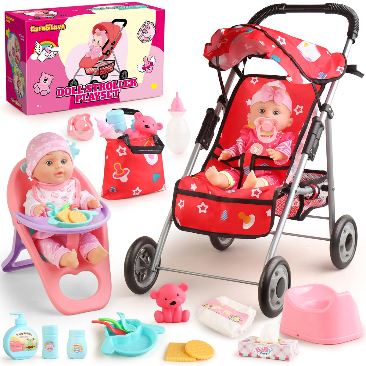 HuceePlay baby doll stroller with canopy for immersive pretend play.