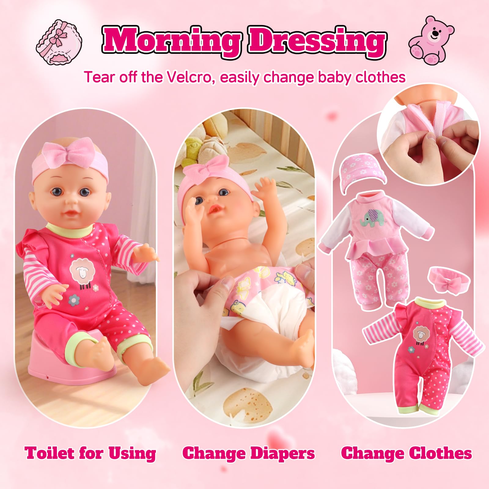 HuceePlay bath and feeding essentials support imaginative care tasks.