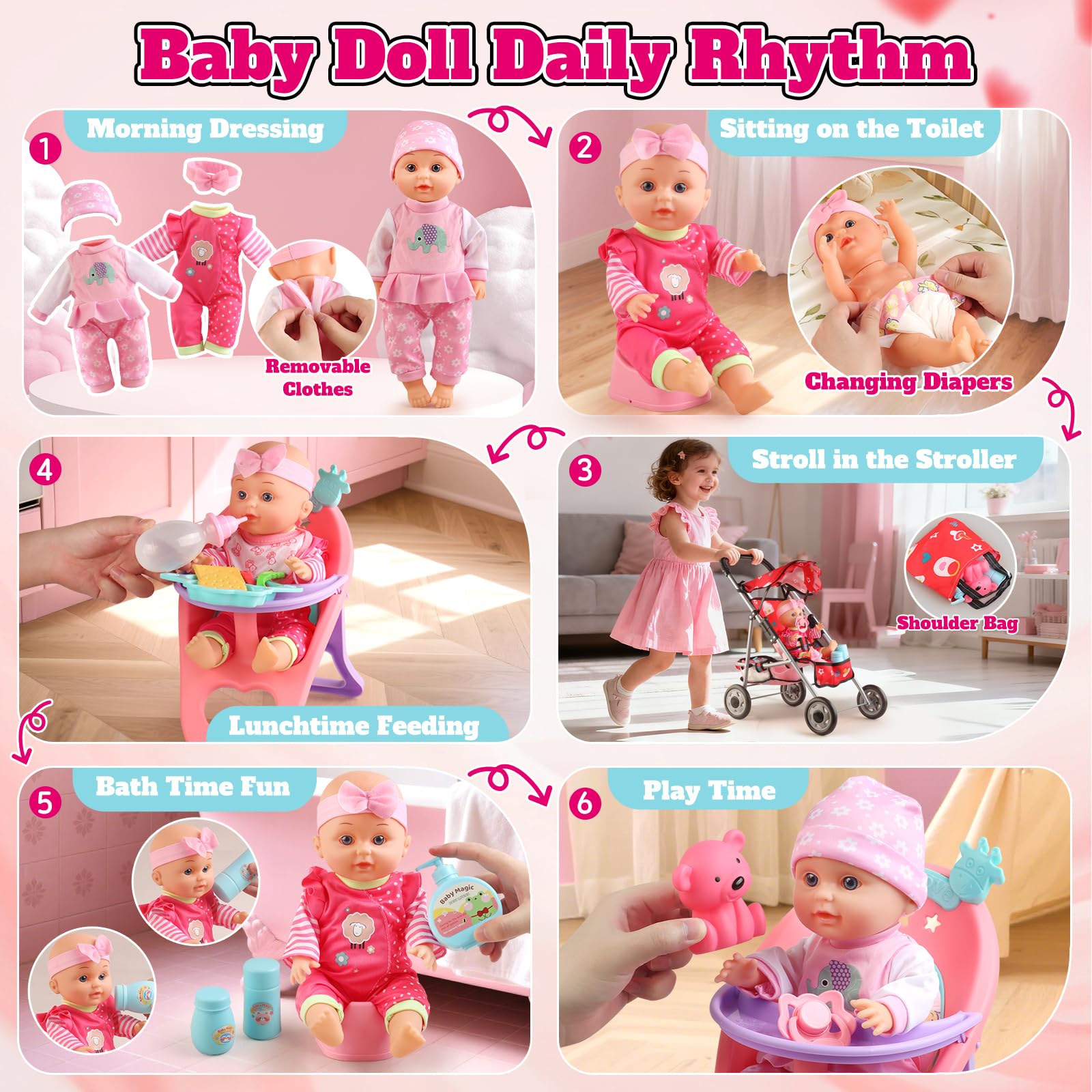 HuceePlay doll high chair enabling realistic feeding routines.