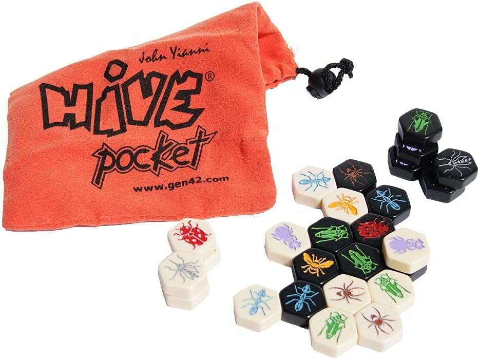 HUCH Hive Pocket with Mosquito and Ladybug expansions for deeper two-player strategy.