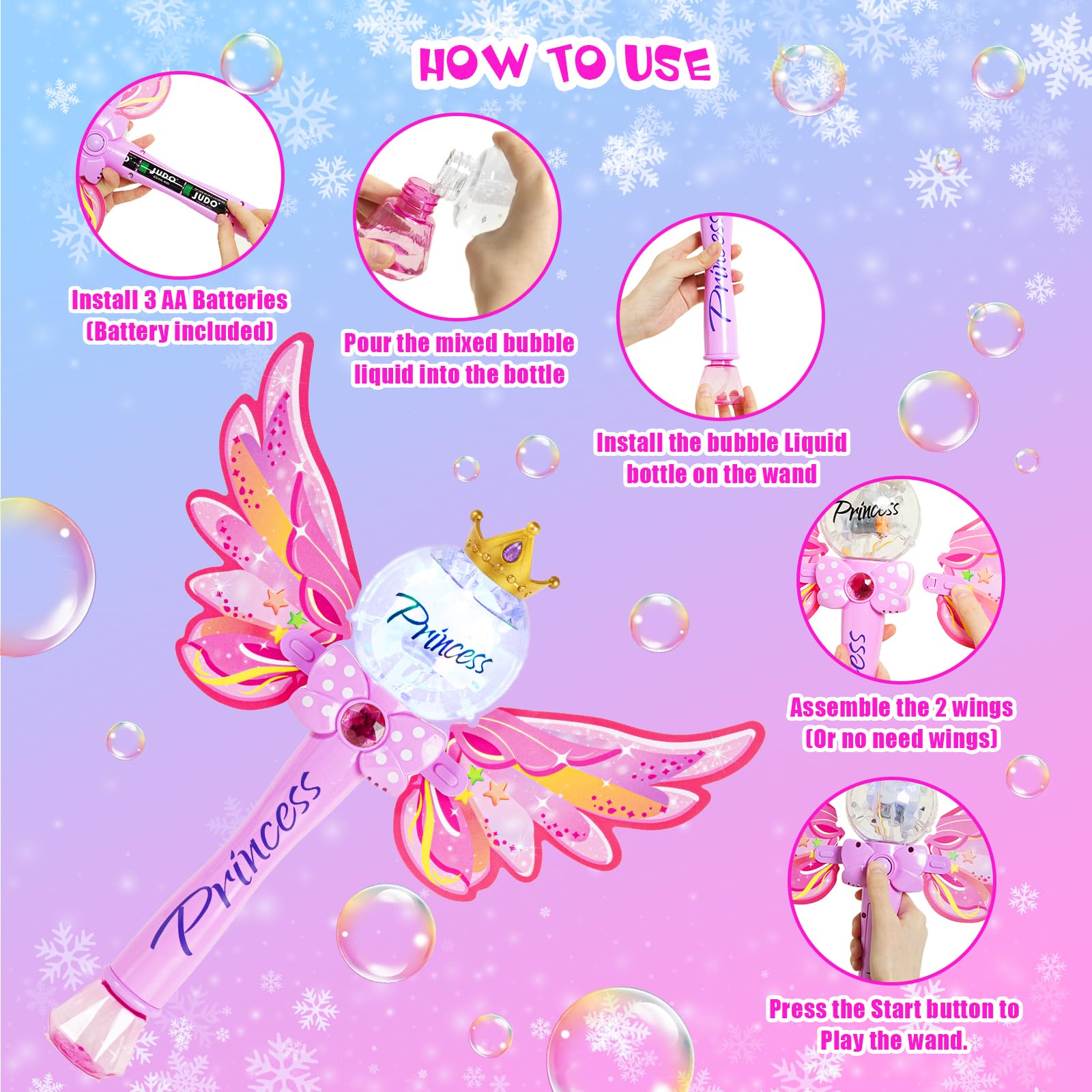 Hugeway Princess Bubble Wand durable ABS design safeguards playtime